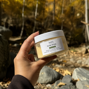 Saach Powder Face Mask in a bowl, showcasing natural herbal ingredients for skincare and facial treatment.