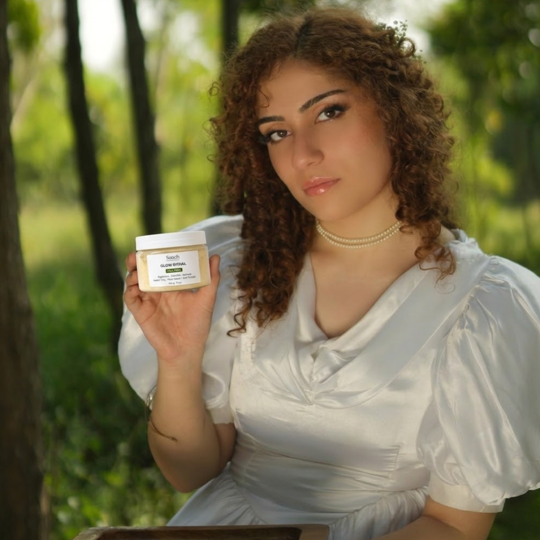 Saach Face Mask powder in a jar, showing the textured, natural powder form for skincare and facial treatment.