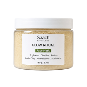 Saach Face Mask powder in a jar, showcasing natural herbal ingredients and packaging for skincare.